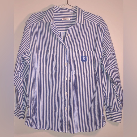 Talbots Tops - Talbots Vintage Blue and White Striped Button-Up Shirt